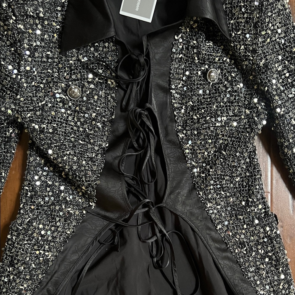 NWT Marigold Shadows Stunner Sequin Jacket  Silver & Black Size Large - Picture 6 of 16